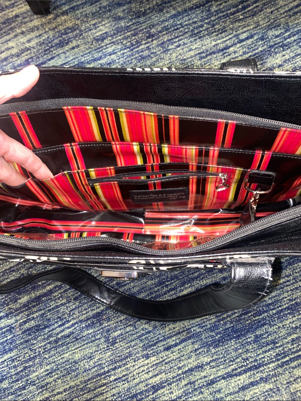 Gigi Hill Latched Water Resistant Tote Purse with Striped Interior - Picture 6 of 17